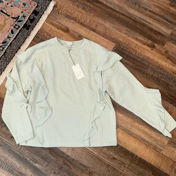 A New Day NEW Mint Green Ruffle Accent Crewneck Women’s Sweatshirt Size M - Picture 1 of 4